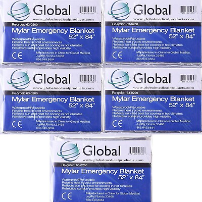 #ad 5 Pack Emergency Rescue Space Thermal Mylar Blankets 54quot;x 82quot; Free Shipping