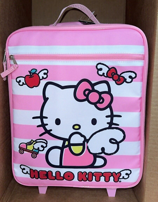 #ad Hello Kitty Pink amp; White Kids Rolling Suitcase Travel Luggage NEW