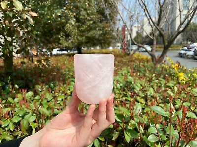 #ad 0.8LB 3.2quot; Hand Carved Natural Rose Quartz Crystal Cup Healing Gift Home Decor