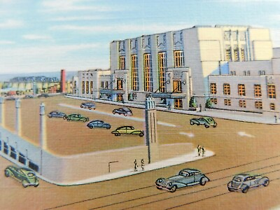 #ad #ad Omaha Union Station Omaha Nebraska Classic Car Linen Vintage Postcard