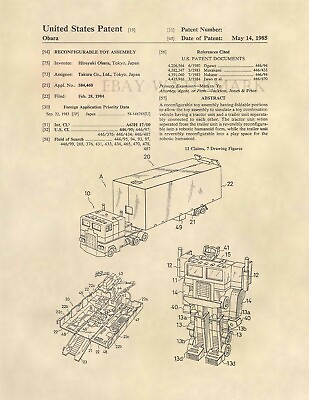 #ad Optimus Prime US Patent Art Print Transformers Generation 1 G1 Autobot 530