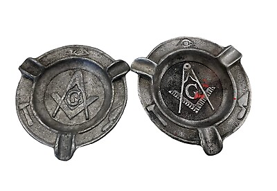 #ad Vintage Masonic Ashtray Mason Temple Eye Tools Lot Of 2 Metal Aluminum