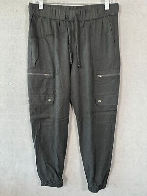 #ad Banana Republic Cargo Pants Adult Small Black Drawstring Zipper Pockets Womens
