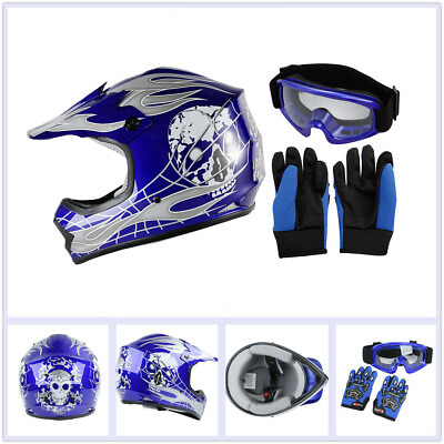 #ad DOT Youth Kids Helmet for Dirt Bike Motocross ATV Goggles Gloves S M L XL