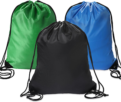 #ad 3Pcs Black Drawstring Bags Cinch Sack Backpacks Ideal Sports Gym Swim Men women