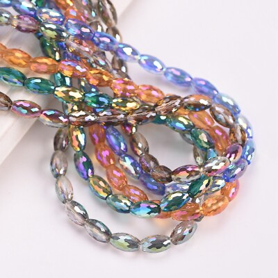 #ad 20pcs Oval Faceted 10x6mm Colorful Crystal Glass Loose Beads For DIY Jewelry
