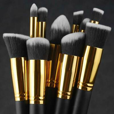 #ad 10pcs Makeup Brushes Cosmetic Eyebrow Blush Foundation Powder Kit Set PRO Beauty