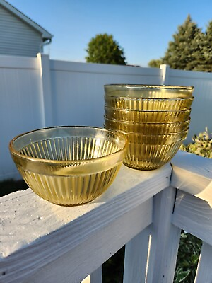 #ad 7 pc Federal Amber Depression Glass Ribbed Bowls 1 Med with 6 Salad Bowls
