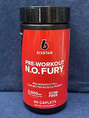 #ad SixStar Pro Elite Series Pre Workout N.O. FURY Muscle 60 Caplets 10 25