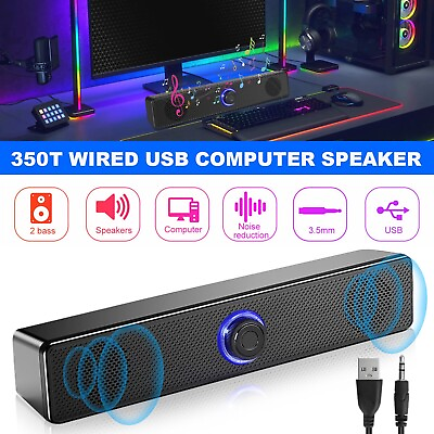 #ad Stereo Bass Sound Computer Speakers 3.5mm USB Wired Soundbar for Desktop Laptop