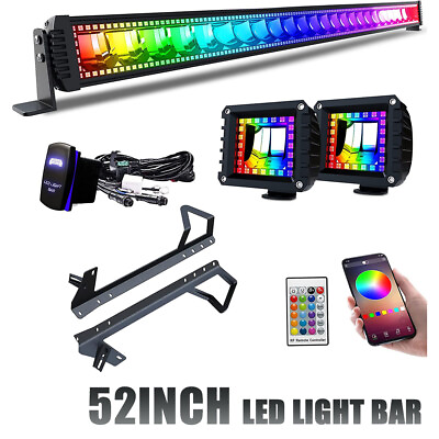 #ad 52quot; RGB LED Light Bar LED Pods w Mounting Bracket For Jeep Wrangler JK 2007 18