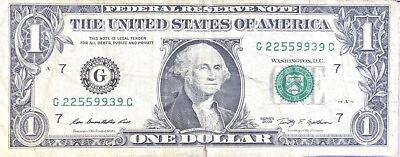 #ad Fancy Serial Number 1 Dollar Bill Repeater Federal Reserve Note