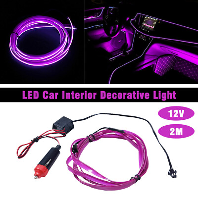 #ad 2M LED Interior Car Decor Lamp Atmosphere Wire Light Strip Accessories Purple