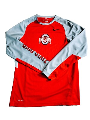 #ad Mens ELITE Nike Dri Fit Ohio State Buckeyes Red Grey Long Sleeve Mens Medium