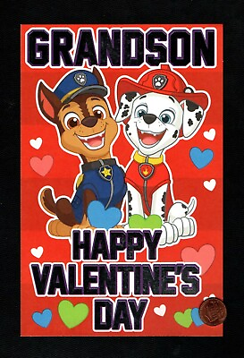Valentine Dogs Fire amp; Police FOR GRANDSON LARGE Valentine#x27;s Day Greeting Card