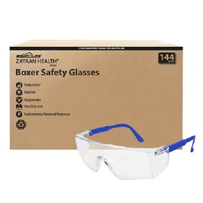 #ad Boxer Safety Glasses Clear Lens Blue Temple Anti Scratch Anti Fog Pack of 144