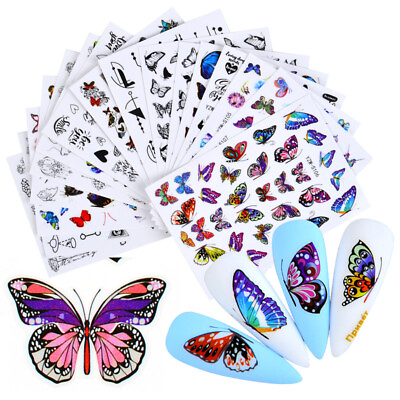 #ad Nail Stickers Butterfly Flower Nail Art DIY Waterproof Adhesive Transfer Decal