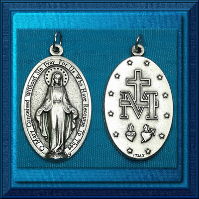 #ad Miraculous Medal Virgin Mary 1 3 4quot; XL Large Catholic Medal Pendant Italy Sale