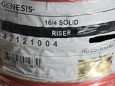 #ad Honeywell Genesis 4312 16 4C Solid Riser Fire Alarm Cable Wire FPLR Red 100ft