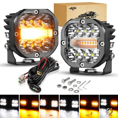 #ad AUXBEAM 3quot; LED Work Light Bar Strobe Flash Amber Cubes Pods Driving Offroad ATV