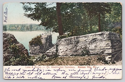 #ad Postcard Kansas City MO Missouri Mt Washington Cemetery Lake amp; Rocks Posted 1906