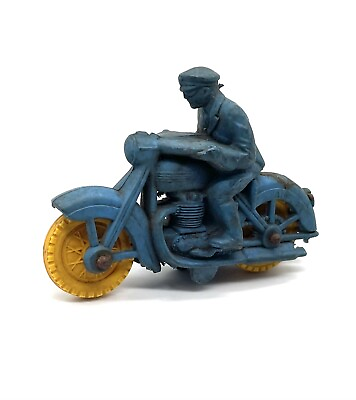 #ad Vintage 1950’s Vintage Auburn Rubber Police Motorcycle w Policeman Rider Blue