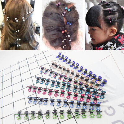 #ad 1 PCS Girls Sweet Rhinestone Crystal Flower Mini Hair Claws Clips Clamps Cute
