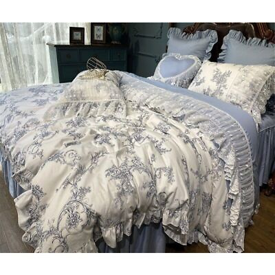 #ad Floral Bed Skirt Bedding Sets White Lace Edge 400TC Duvet Cover Set Pillowcas