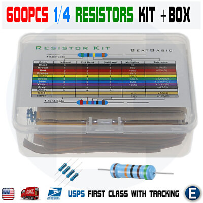 #ad 600pcs 30 Values 1 4W Metal Film Resistors Plastic Box Assortment Kit Set 1%