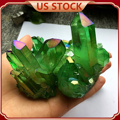#ad Natural Green Crystal Cluster Quartz Crystal Gem Stone Healing Mineral Reiki US