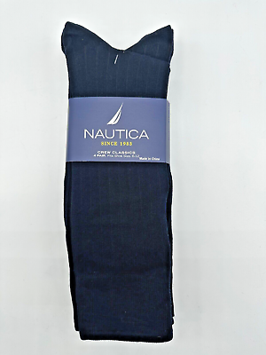 #ad NEW 4 PAIRS PACK NAUTICA MENS CREW CLASSIC DRESS SOCKS 78% COTTON NAVY