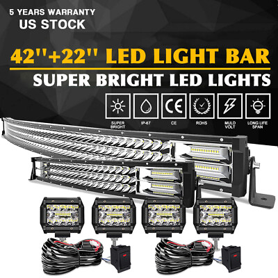 #ad Offroad Lights 22quot; 42quot;INCH LED BAR Combo Kit fit Jeep Truck SUV ATV with Wire