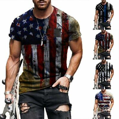 #ad USA Distressed police Flag Men T Shirt Gym Workout patriotic tee eagle skull