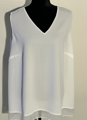 #ad Alfani 2x White Boho Tank Top Silky Polyester V Neck Lightweight Shirt Blouse