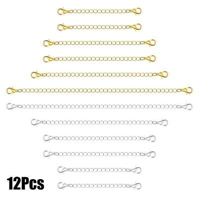 #ad 12pcs Stainless Steel Necklace Bracelet Extender Chain Extenders Silver Gold