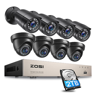 #ad ZOSI 5mp Lite 8CH DVR 1080p Security Camera System Outdoor H.265 Home CCTV Kit
