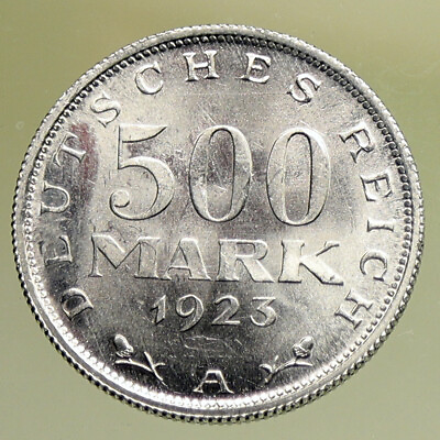 #ad 1923 GERMANY Weimar Republic Eagle VINTAGE ANTIQUE Old 500 Mark Coin i95286