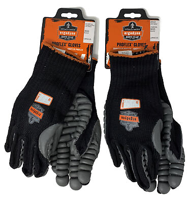 #ad Ergodyne Proflex #9000 Black Anti Vibration Gloves Large Lot Of 2 Pair