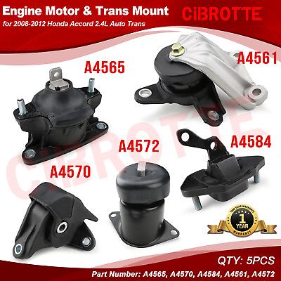 #ad 5PCS Engine Motor amp; Trans Mounts Kit for 2008 2012 Honda Accord 2.4L Auto Trans