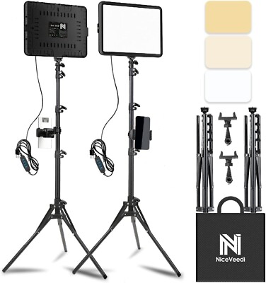 #ad 2 Pack LED Video Light Kit NiceVeedi Studio Light 2800 6500K Dimmable Photo...