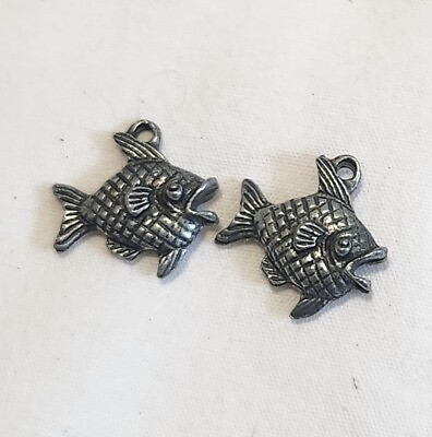 #ad 2 Fish Pewter Charms .55 Inch