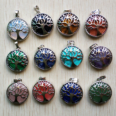 #ad Wholesale 12pcs lot Assorted Natural stone alloy tree of life Pendants jewelry