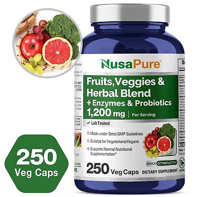 #ad 43 Fruits and Veggies Supplement 250 Vcaps with 11 Enzymes amp; Probiotics