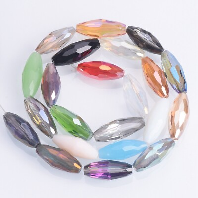 #ad 10pcs 18x8mm Oval Bicone Faceted Crystal Glass Loose Beads For DIY Jewelry