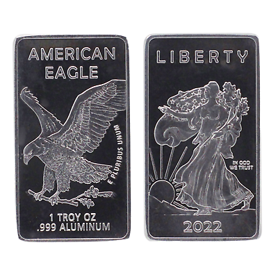 #ad 1 TROY OUNCE OZ .999 Pure Aluminum Al Metal Walking Liberty Bar Eagle Rare