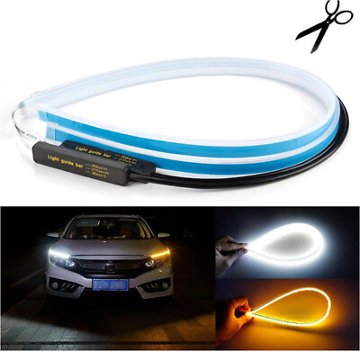 #ad 2pcs 60CM LED Switchback DRL Tube Light Strip Amber Sequential Flow Turn Signal