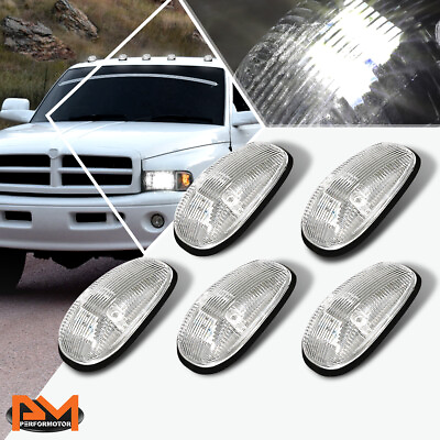 5Pcs Cab Roof Running Light Chrome Housing White LED For 99 01 Dodge Ram Truck
