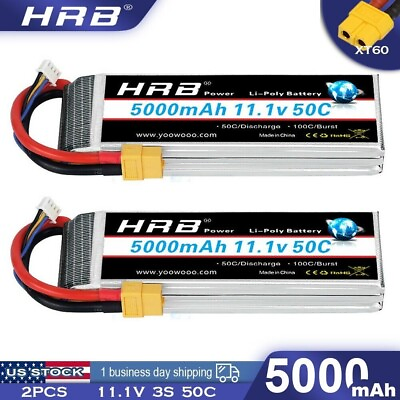 #ad 2pcs HRB 3S 5000mAh 11.1V LiPo Battery 50C XT60 for Car Quad Helicopter Airplane