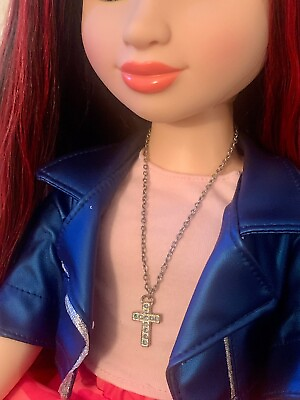 #ad Light Blue Rhinestone Cross Pendant Necklace for 18 inch Fashion Doll