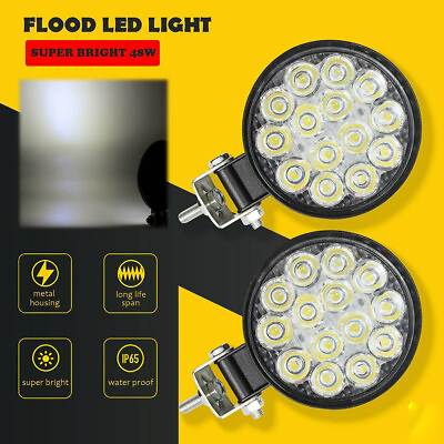 #ad 2 x 4quot; LED Work Light Flood SPOT Lights For Truck Off Road Tractor ATV Round 48W